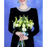 Dadizhimu Star With The Same Temperament Evening Dress Long-Sleeved Velvet Dress Annual Banquet Girl