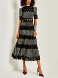 Dadizhimu Temperament Collar Solid-Colored Dress 2025 New Lace Embroidery Design Feeling Waist Long Dress Dress Woman