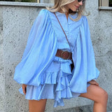 Dadizhimu Thin Splicing Lotus Leaf Side Design Short Dress 2025 New Temperament Short Dress Women's Summer