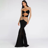 Dadizhimu Sexy High-End Double-Colored Dress Girl Navel Decoration Pineapple Diamond Dress Long Dress