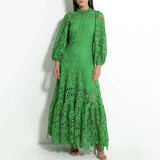 Dadizhimu 2025 New Tea Break French Dress Standing Collar Hollow Design Feel Waist Thin Fashion Temperament Dress