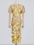 Dadizhimu Fresh Off-Coat Dress 2025 Spring New V-Neck Heavy Industry Splicing Flowers Slimming Dress Woman
