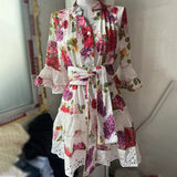 Dadizhimu Bohemian Resort 2025 Spring New V-Neck Horn Sleeve Embroidery Printed Dressed Dress Woman