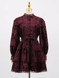 Dadizhimu Retro 2025 Spring New Fashion Niche Print Hollow Lace Heavyweight Dress Women's High Sense