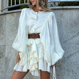 Dadizhimu Thin Splicing Lotus Leaf Side Design Short Dress 2025 New Temperament Short Dress Women's Summer