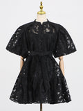 Dadizhimu Retro Court Dress 2025 Spring New Single-Dbutton Printing Lace With Waist-Skinny Dress Woman