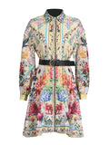Dadizhimu Court Style Style Waist Short Dress 2025 New Collar Print Belt Design Short Dress Women's Summer