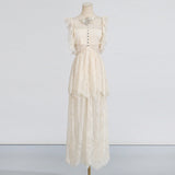 Dadizhimu Elegant Style Dress 2025 Summer New Lace High-End Design Neckbutter Knotted Dress
