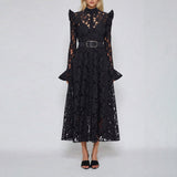 Dadizhimu Retro Style Dress 2025 New Fashion Temperament Niche Design Hollow Lace Dress Long Lady