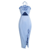 Dadizhimu High-End Sexy Hanging Neck Dress Irregular Opening Dress Long Model