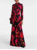 Dadizhimu 2024 New Long Sleeve Vintage Red Printed Elegant 100-Folded Long Dress Chiffon Dress Woman