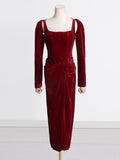 Dadizhimu Famous Style Dress Dress Woman 2025 New Temperament Square Design Pressure Folded Solid Color Dress Skirt