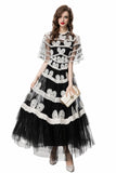 Dadizhimu 2024 New Short Sleeves Vintage Printed Yarn Ear Printed Dress Dress Dress