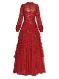 Dadizhimu Lantern Long-Sleeved Mesh Yarn Heavy Lumini Glide Lotus Leafy Puffy Long Dress Dress Dress Autumn 2024