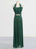 Dadizhimu Two-Piece Set 2025 New Fashion Hanging Neck High-End Feel Top + Folded Casual Design Trousers