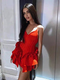 Dadizhimu Dress Slings Deep V Lotus Side Short Bag Hip Model Walking Show Auto Show Party Dress Dress Dress