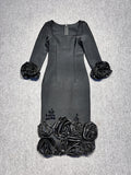 Dadizhimu Women's Dress Round-Neck Three-Dimensional Flowers Drill Body-In-Body-Brows With Evening Dress