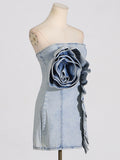 Dadizhimu Bra Bag Hip Skirt 2025 New Design Stitching Lotus Side Flowers Short Denim Dress Woman