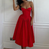 Dadizhimu Red Corset Dress Girl Summer Sweet Hottie Dress High-End Feel Long Dress Women's Dress