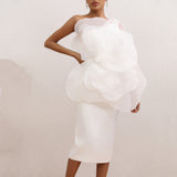Dadizhimu High-End Sexy Decorative Flower Dress Fashion Slant Shoulder Big Flower Party Dress Long