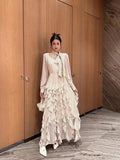 Dadizhimu Autumn And Winter Women's Elegant Ocean Collar Bow Wave Point Printing Waist Lotle Side Dress