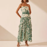 Dadizhimu Retro Style Print Thoracic Dress 2025 New Temperament Design Folded Long Mesh Dress Woman