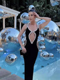Dadizhimu Industry Black Chested Water Drill Hanging Neck Party Banquet Banded Long Dress Dress Banded Evening Dress