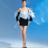 Dadizhimu Sexy Braided Shoulder Dress High-End Shoulder Decoration Lotus Leaf Side Flower Dress