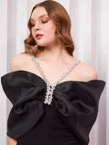 Dadizhimu Women's Clothing Collared Shoulder-Stirling High-End Heavy Industry Banquet Black Dress