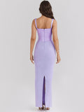 Dadizhimu V-Neck Fish Bone Sling Temperament Dress Dress Body-Exlented Fork Mid-Long Dress Dress Dress Dress Dress
