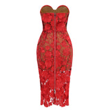 Dadizhimu Lace Three-Dimensional Flowers With Women's Sexy Breasted Dress Light Luxury Lady Dinner Dress