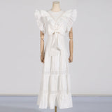 Dadizhimu Temperament Elegant Wind 2025 Spring New Flying Sleeves With Short Top Lace Lace Dress Dress Suit Woman
