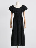 Dadizhimu Style Embroidery Dress 2025 Summer New Fashion Hollow Design Feeling Leaf Side Shoulder Dress Girl