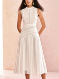 Dadizhimu Hollow Lace Collar Dress 2025 New Sleeveless Lotus Leaf Side Dress Dress Woman