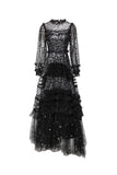 Dadizhimu Lantern Long-Sleeved Mesh Yarn Heavy Lumini Glide Lotus Leafy Puffy Long Dress Dress Dress Autumn 2024