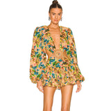 Dadizhimu High-End Women's Clothing Deep V Pile Sleeve Sexy Skirt Temperament Hollow Elegant Dress