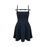 Dadizhimu Black Sling Bow Dress Female Summer French Design Small Small Long Dress