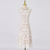Dadizhimu Temperament Heavy Industry High-End Long Dress 2025 New Fashion Lace Flowers Sleeveless Round Collar Dress Women