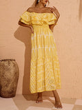 Dadizhimu Style Embroidery Dress 2025 Summer New Fashion Hollow Design Feeling Leaf Side Shoulder Dress Girl