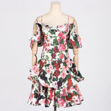 Dadizhimu Wind Slings One-Word Shoulder Dress Woman 2025 New Design-Sensitive Lotus Leaf-Side Slim Short Dress