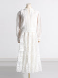 Dadizhimu 2025 New Embroidered Lace Long-Sleeved Blouse High-Waisted Half-Dress Fashion Suit Two Sets Of Female Fashion