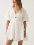 Dadizhimu Short Dress 2025 New V-Neck Embroidery Senior Feeling Waist Thin Short-Sleeved Dress Woman
