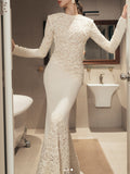 Dadizhimu Elegant Style Slimy Fishtail Dress 2025 New Lace Embroidery Design Long Dress Women Summer
