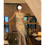 Dadizhimu Shoulder-Sense-Wearing Dress Woman's New Design Sense Slinged Skirt Temperament Banquet Dress