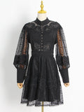 Dadizhimu Style High-End Embroidery Hook Dress 2025 New Lantern Sleeves To Close The Waist Thin Solid Color Dress Women's Summer