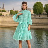 Dadizhimu Luxury Dress Women 2025 Spring New Hollow Lace Splicing Pearl Buckle Lantern Skirt