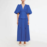 Dadizhimu Sensing With Belt And Rolling Skinny Dress 2025 Summer New Sexy Deep V Bubble Sleeve Design Dress Woman