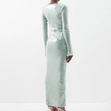 Dadizhimu High-End Women's Sexy Leash V-Neck Horn Sleeve Dress Under The Fork Dress Dress