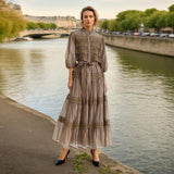 Dadizhimu Retro Style Long-Sleeved Dress Woman 2025 Spring New Splicing Hollow High-End Feeling Slimy Dress