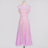 Dadizhimu Holiday Style Sleeveless Solid Color Dress 2025 New Design Yarn Net Embroidery Waist Thin Dress Woman